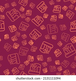 Brown line Glacier melting icon isolated seamless pattern on red background.  Vector