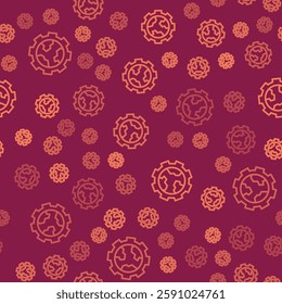 Brown line Globe of the Earth and gear or cog icon isolated seamless pattern on red background. Setting parameters. Global Options.  Vector