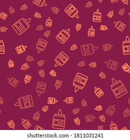 Brown line Glue icon isolated seamless pattern on red background.  Vector Illustration