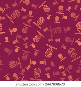 Brown line Golf ball on tee icon isolated seamless pattern on red background.  Vector
