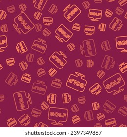 Brown line Golf label icon isolated seamless pattern on red background.  Vector