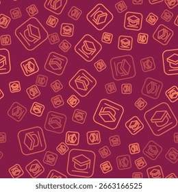 Línea marrón Icono de tapa de graduación aislado sin patrón sobre fondo rojo. Sombrero de la graduación con el icono de la borla.  Vector