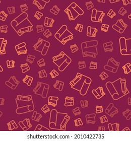 Brown line Graphing paper for engineering and pencil icon isolated seamless pattern on red background.  Vector Illustration