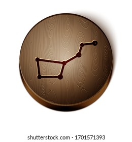 Brown line Great Bear constellation icon isolated on white background. Wooden circle button. Vector Illustration