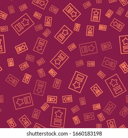 Brown line Greeting card icon isolated seamless pattern on red background. Celebration poster template for invitation or greeting card.  Vector Illustration