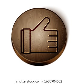 Brown line Hand like icon isolated on white background. Wooden circle button. Vector Illustration