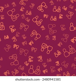 Brown line Happy friendship day icon isolated seamless pattern on red background. Everlasting friendship concept.  Vector