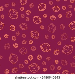 Brown line Happy little boy head icon isolated seamless pattern on red background. Face of baby boy.  Vector