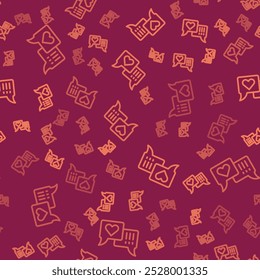 Brown line Heart in speech bubble icon isolated seamless pattern on red background.  Vector