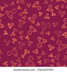 Brown line High human body temperature or get fever icon isolated seamless pattern on red background. Disease, cold, flu symptom.  Vector