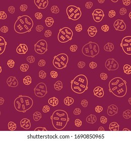 Brown line Hockey mask icon isolated seamless pattern on red background.  Vector Illustration