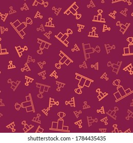 Brown line Hockey over sports winner podium icon isolated seamless pattern on red background.  Vector Illustration