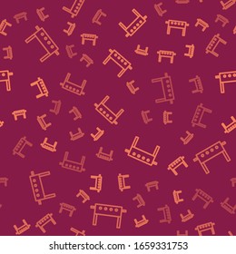 Brown line Hockey table icon isolated seamless pattern on red background.  Vector Illustration
