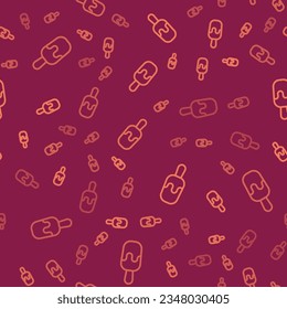 Brown line Ice cream on stick icon isolated seamless pattern on red background. Sweet symbol.  Vector