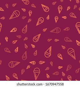 Brown line Ice cream in waffle cone icon isolated seamless pattern on red background. Sweet symbol.  Vector Illustration