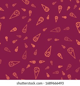 Brown line Ice cream in waffle cone icon isolated seamless pattern on red background. Sweet symbol.  Vector Illustration