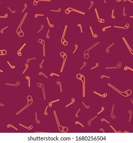 Brown line Ice hockey sticks icon isolated seamless pattern on red background.  Vector Illustration