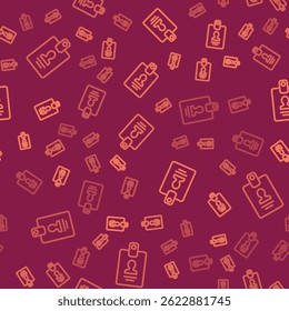 Brown line Identification badge icon isolated seamless pattern on red background. It can be used for presentation, identity of the company, advertising.  Vector Illustration