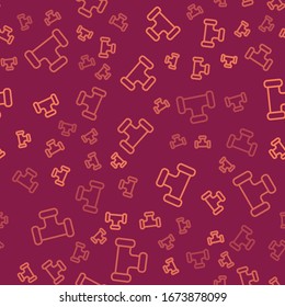 Línea marrón Icono de tubo metálico aislado sin fisuras en el fondo rojo. Piezas de tubería de fontanería de diferentes formas.  Ilustración vectorial