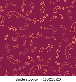 Braune Linie Industrie Metallrohrsymbol isoliert nahtloses Muster auf rotem Hintergrund. Rohrleitungsteile verschiedener Formen. Vektorillustration-Illustration
