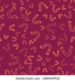 Línea marrón Icono de tubo metálico aislado sin fisuras en el fondo rojo. Piezas de tubería de fontanería de diferentes formas. Ilustración vectorial