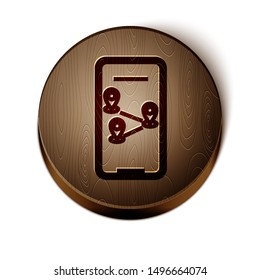 Brown line Infographic of city map navigation icon isolated on white background. Mobile App Interface concept design. Geolacation concept. Wooden circle button. Vector Illustration