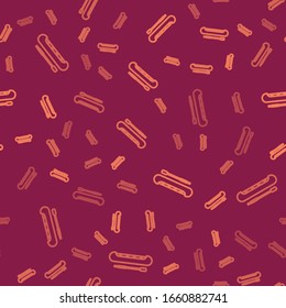 Brown line Kayak and paddle icon isolated seamless pattern on red background. Kayak and canoe for fishing and tourism. Outdoor activities.  Vector Illustration