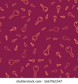 Brown line Key icon isolated seamless pattern on red background.  Vector Illustration