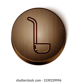 Brown line Kitchen ladle icon isolated on white background. Cooking utensil. Cutlery spoon sign. Wooden circle button. Vector Illustration