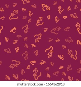 Brown line Kite icon isolated seamless pattern on red background.  Vector Illustration