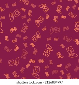 Brown line Light bulb with concept of idea icon isolated seamless pattern on red background. Energy and idea symbol. Inspiration concept.  Vector