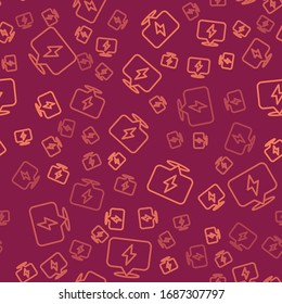Icono de relámpago de línea marrón aislado de patrón transparente en fondo rojo. Icono de Flash. Icono de flash de carga. Tornillo de trueno. Huelga de luz. Ilustración vectorial