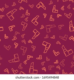 Brown line Lipstick icon isolated seamless pattern on red background. 8 March. International Happy Women Day.  Vector Illustration