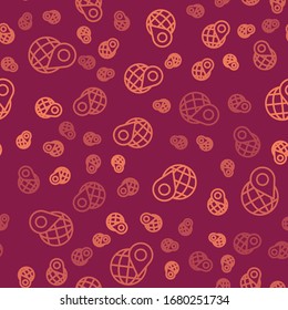 Brown line Location on the globe icon isolated seamless pattern on red background. World or Earth sign.  Vector Illustration