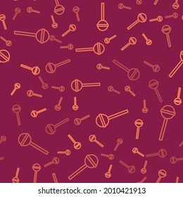 Brown line Lollipop icon isolated seamless pattern on red background. Food, delicious symbol.  Vector Illustration