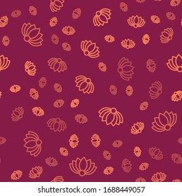 Brown line Lotus flower icon isolated seamless pattern on red background.  Vector Illustration