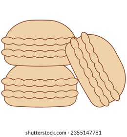 Macaron de la línea marrón. Ilustración vectorial plana con tema de postre. Comida.