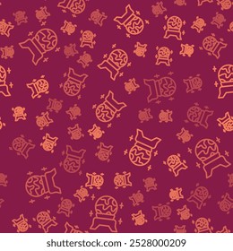 Icono de bola mágica de línea marrón aislado sin patrón sobre fondo rojo. Cajero de la fortuna. Bola de cristal.  Vector