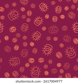 Brown line Magic ball icon isolated seamless pattern on red background. Crystal ball.  Vector