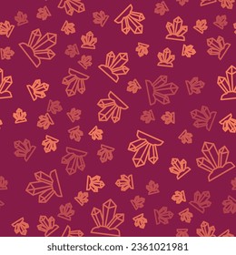 Brown line Magic stone icon isolated seamless pattern on red background. Fantasy crystal. Jewelry gem for game.  Vector