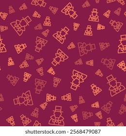 Brown line Magician icon isolated seamless pattern on red background.  Vector