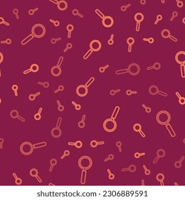 Brown line Magnifying glass icon isolated seamless pattern on red background. Search, focus, zoom, business symbol.  Vector Illustration