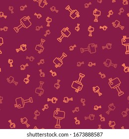 Icono del cuadro Correo de línea marrón aislado sin problemas en el fondo rojo. Icono de buzón. Postal de correo en el poste con la bandera.  Ilustración vectorial