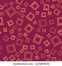 Brown line Makeup mirror with lights icon isolated seamless pattern on red background.  Vector Illustration