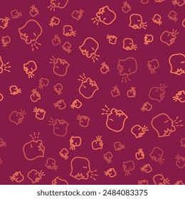 Brown line Man coughing icon isolated seamless pattern on red background. Viral infection, influenza, flu, cold symptom. Tuberculosis, mumps, whooping cough.  Vector.