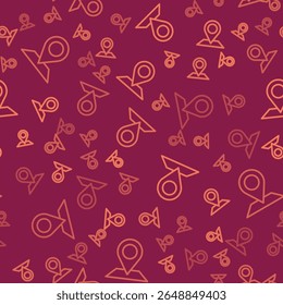 Brown line Map pin icon isolated seamless pattern on red background. Navigation, pointer, location, map, gps, direction, place, compass, search concept.  Vector