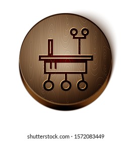 Brown line Mars rover icon isolated on white background. Space rover. Moonwalker sign. Apparatus for studying planets surface. Wooden circle button. Vector Illustration