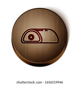 Brown line Meat icon isolated on white background. Wooden circle button. Vector Illustration