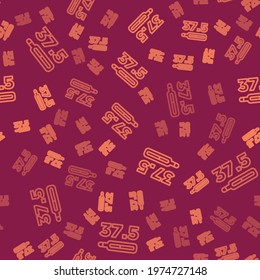 Brown line Medical thermometer for medical examination icon isolated seamless pattern on red background.  Vector