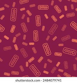 Brown line Meteorology thermometer measuring heat and cold icon isolated seamless pattern on red background. Thermometer equipment showing hot or cold weather.  Vector